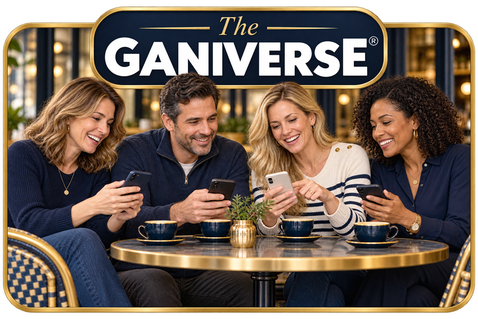 The Ganiverse® — adult friends connecting on their phones