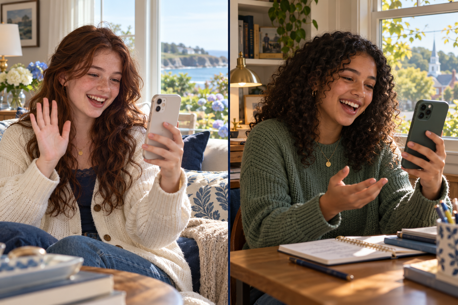Illustration of teenagers staying connected by video