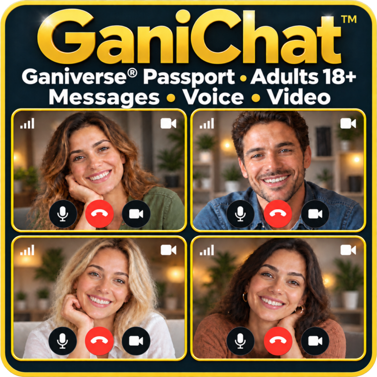 GaniChat — Ganiverse Passport adults 18+, messages, voice and video